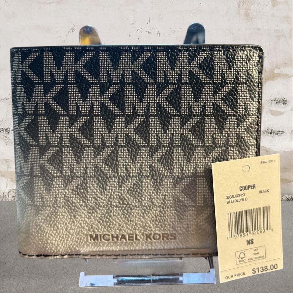 Michael Kors $138 Men’s MK Logo Bifold Wallet in Black Ombre NWT
